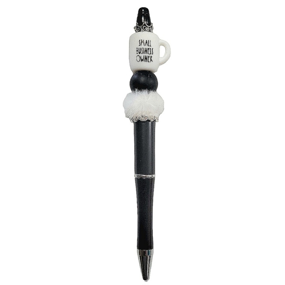 Small Bussiness Owner Mini Cup Fur Beaded Black Ballpoint Twist Pen